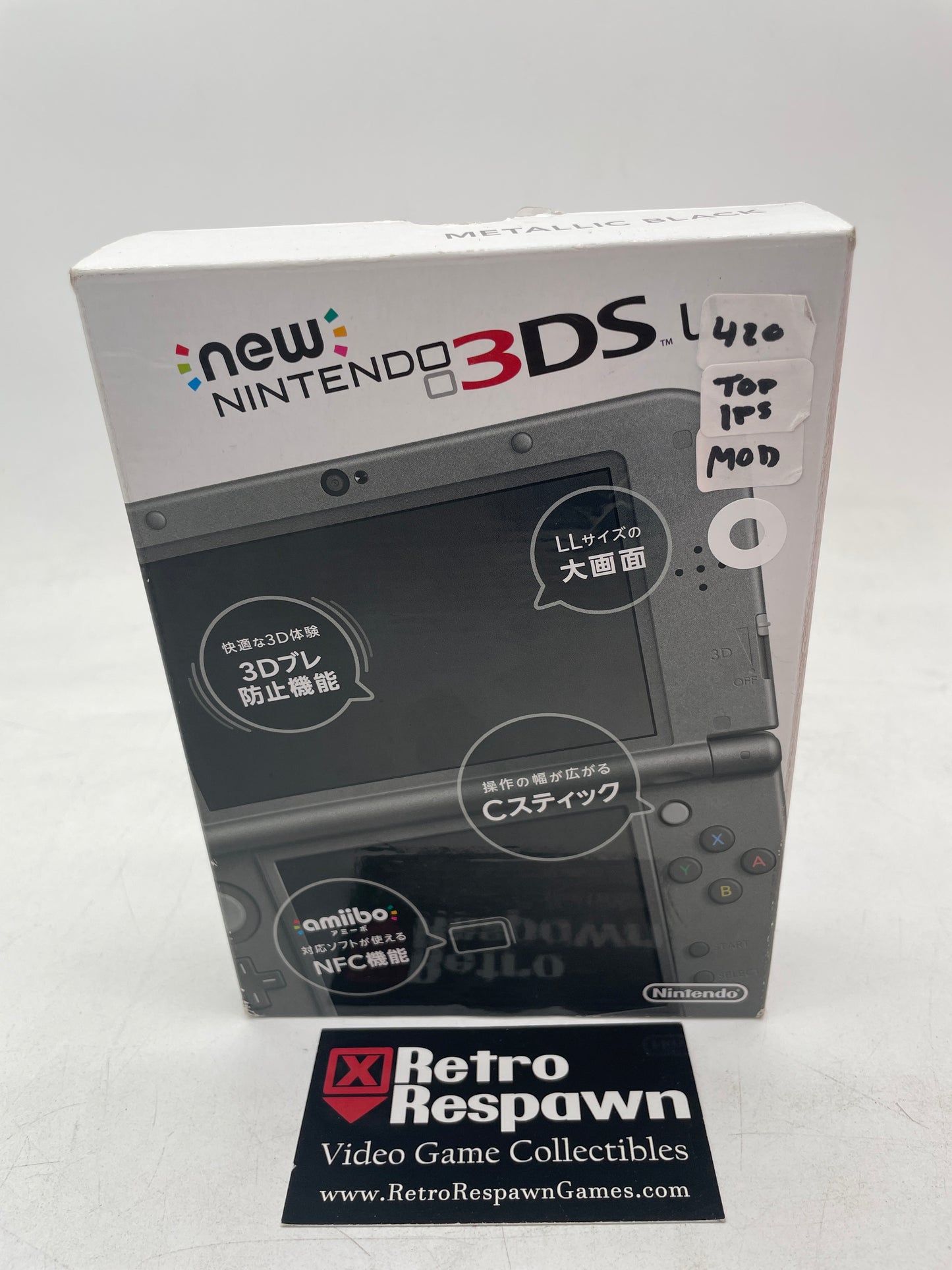 Modded Top IPS Metallic Black New Nintendo 3DS LL - JP Nintendo 3DS (Complete)