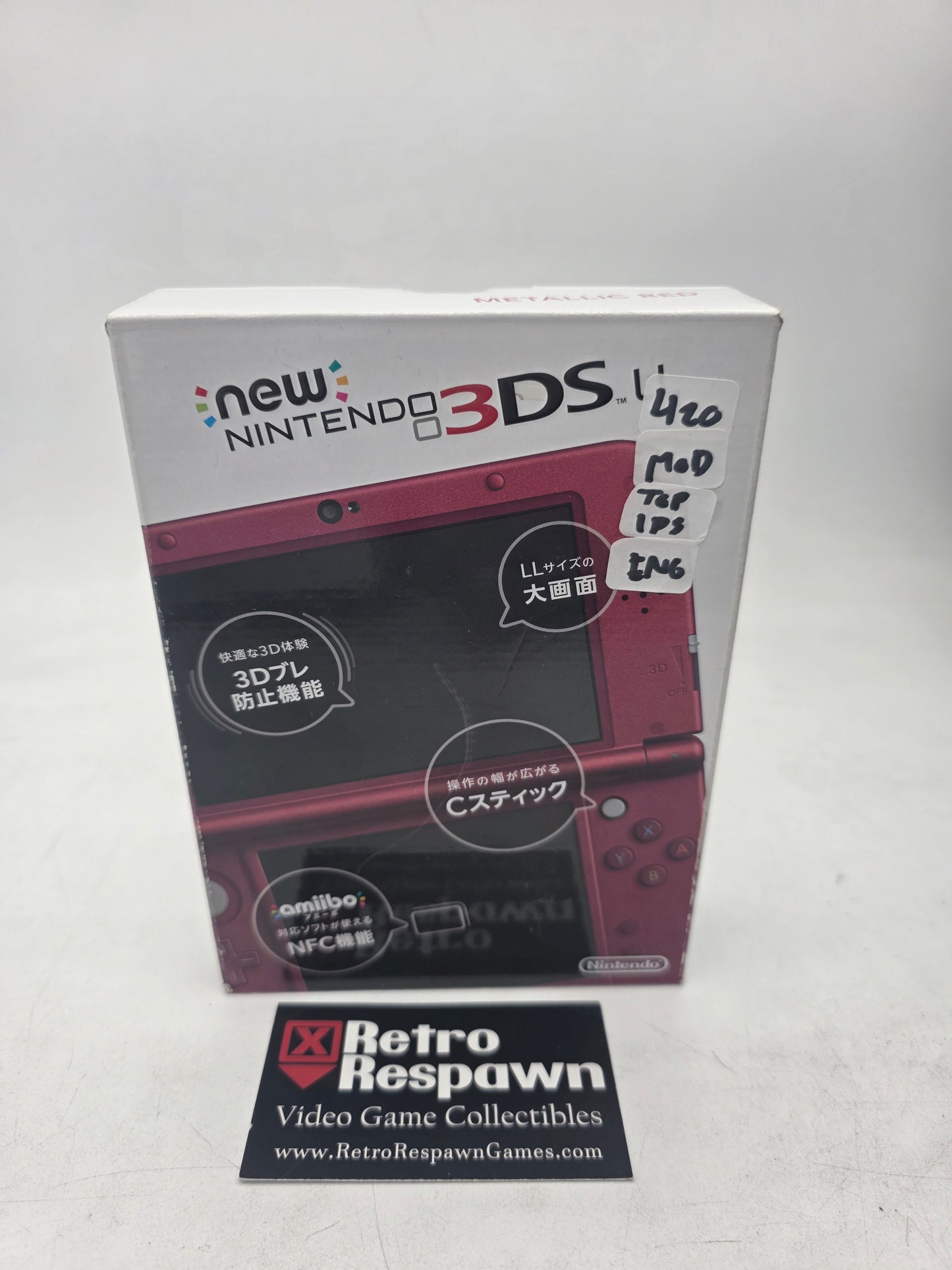 Custom Firmware Top IPS Metallic Red New Nintendo 3DS LL - JP Nintendo 3DS (Complete)